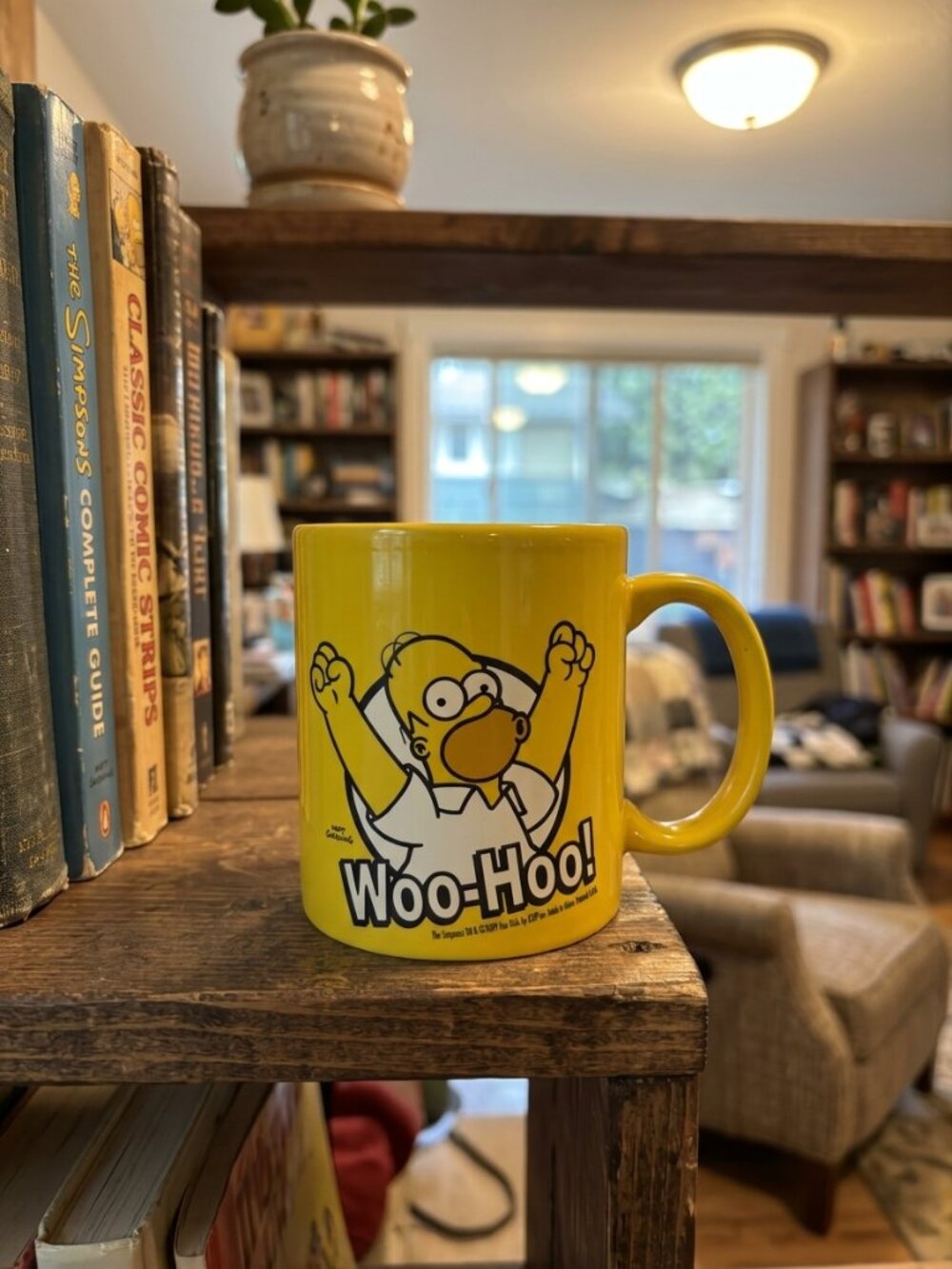 Homer The Simpsons Coffee Mug Cup Woo Hoo! 2009 Yellow Animated TV Series Used